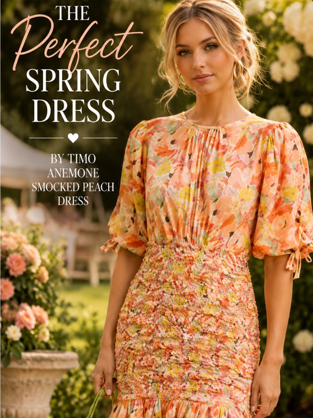 New! By Timo anemone smocked peach dress 17593